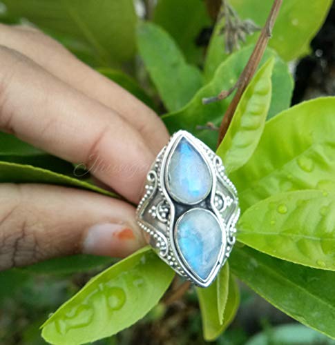 Natural Moonstone Ring Sterling Silver Ring Healing Ring Blue Flash Ring Promise Ring June Birthday Filigree Ring Love Stone Bridesmaid Ring Dainty Ring Charming Ring Boho Chic Ring