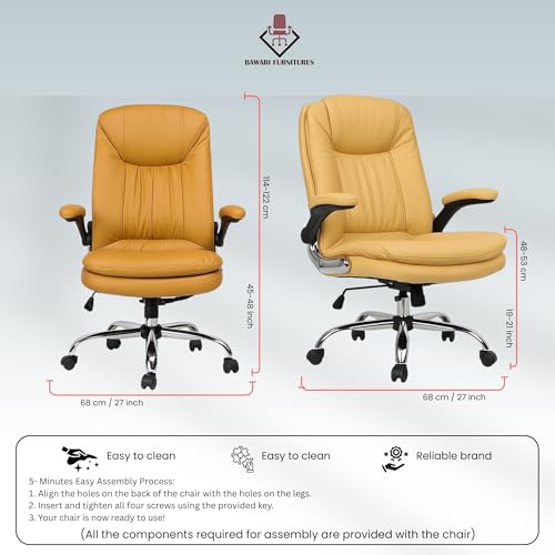 Image of Premium Leatherette Executive Office Chair with Chrome Base & Padded Armrests | Adjustable Height Swivel Desk Chair for Office & Home (Khaki)