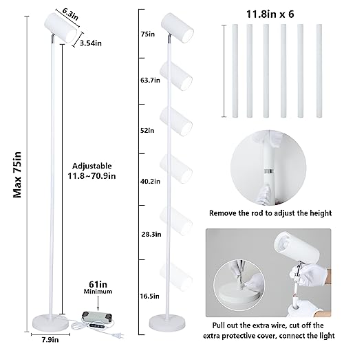 HMVPL 40W Grow Lights Stand for Indoor Plants Full Spectrum, Standing Plant Light for Indoor Growing with COB Plant Light Bulb, 4/8/12H Timer, Tall Growth Floor Lamp for Large Plant (6 Level Height)