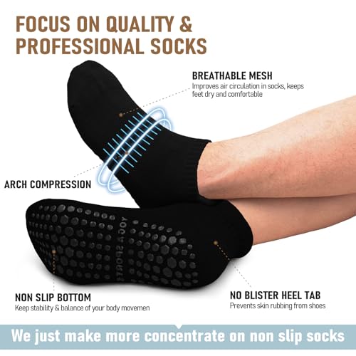 FuelMeFoot Men's Non Slip Yoga Socks with Grips Anti Slip Socks with Cushion for Hospital, Pilates, Fitness Grippy Socks3