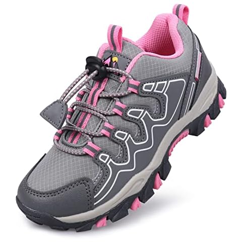 UOVO Girls Kids Sneakers Hiking Running Outdoor Walking Tennis Shoes Waterproof Non Slip Fashion Sneakers Size 5 Grey Rose Cover