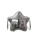 Aunewrick Mochila gótica em forma de estrela com corrente fofa estética Y2K retrô bolsa de ombro de couro PU, Prata, Medium