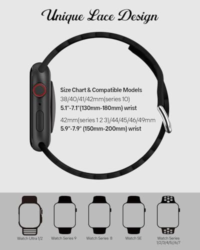 Sunnywoo Lace Sport Silicone Band Compatible with Apple Watch 38mm 40mm 41mm 42mm 44mm 45mm 46mm 49mm for Women, Soft Wristband Waterproof Replacement for iWatch Series Ultra 10 9 8 SE 7 6 5 4 3 2 1