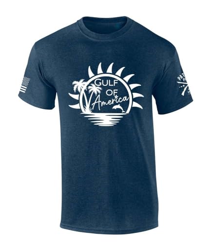 Trenz Shirt Company Trump Tshirt Gulf of America Beach Scene Sunset Short Sleeve T-Shirt-Heather Navy-XL