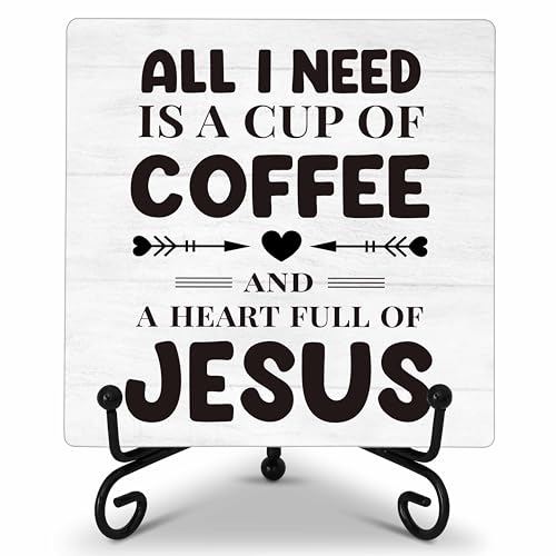 Image of Coffee Bar Decor, All I Need Is A Cup Of Coffee Desk Decor, Christian Wooden Plaque Sign With Iron Stand, Rustic Kitchen Sign for Farmhouse Home, Wood Signs for Bar Cafe -62