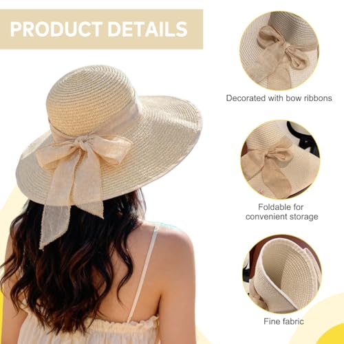 Sombrero de paja para mujer con lazo grande y ala ancha miniatura 4