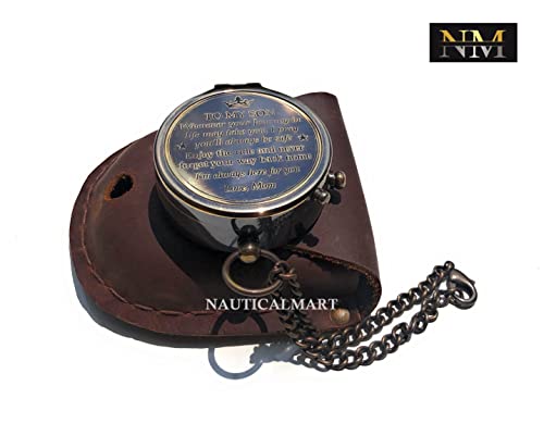 Brújula de latón grabada con estuche de cuero miniatura 5