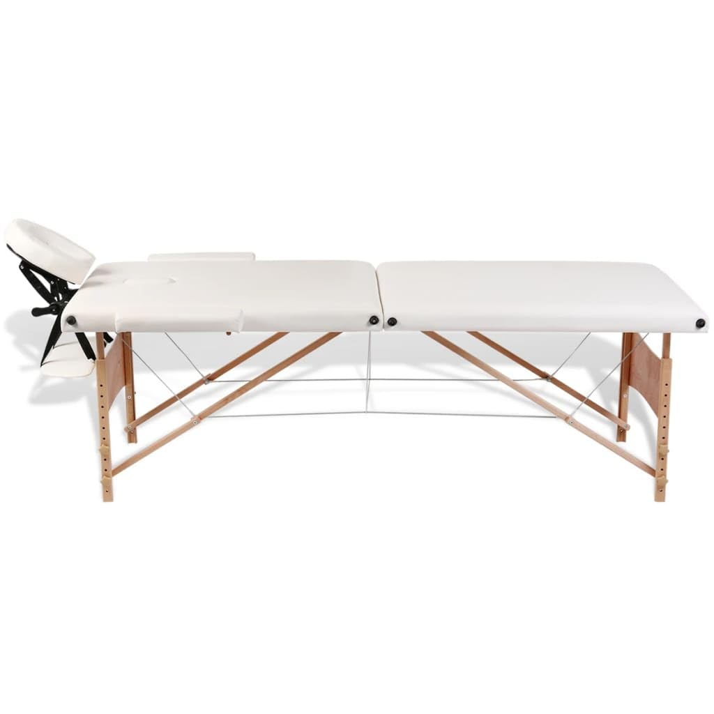Massageliege Klappbar 2-Zonen mit Holzgestell Cremeweiß,Gesundheit & Schönheit,Körperpflege,Massage & Entspannung,Massagetische,Weiß,14.9 kg-110078