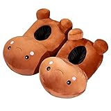 seemehappy Cute Cartoon Dick Slippers Plush Penis House Slippers Boyfriend Praying Lucky Novelty Trick Slippers-Brown