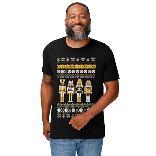 FOCO Men's Pittsburgh Steelers NFL Team Logo Holiday Nutcracker Sweater T-Shirt