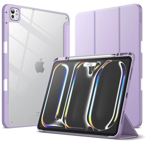 Image of JETech Cover Case for iPad Pro 13-Inch M5 /M4 (2025 /2024) with Pencil Holder, Clear Transparent Back Shell Slim Stand Shockproof Tablet Cover, Auto Wake /Sleep (Purple)