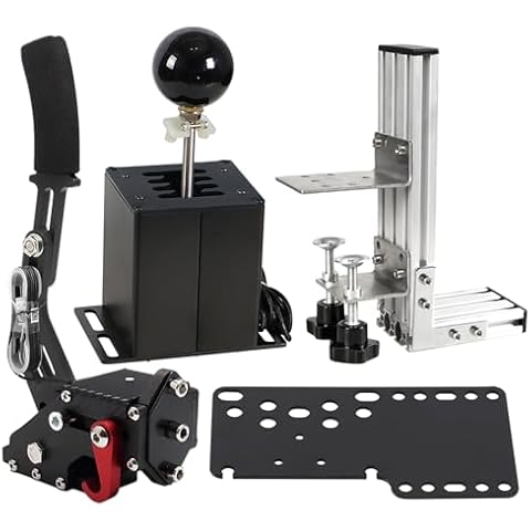 PC USB Simulator Shifter 64 Bit Handbrake with Clamp L Shape Lever Kit Compatible with G29 G27 G25 G920 T300RS/GT Steering Wheel Sequential H Gear Shifter Compatible with ATS ETS Dust WRC Sim Racing Games 6+R Black Cover