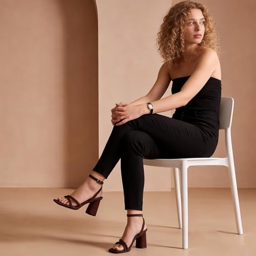 Image of RIBONGZ Block Heels Prom Heeled Sandals for Women Chunky Square Open Toe Strappy High Heels Ankle Strap Wedding Bridal Shoes High Heel Sandals for Party Dress