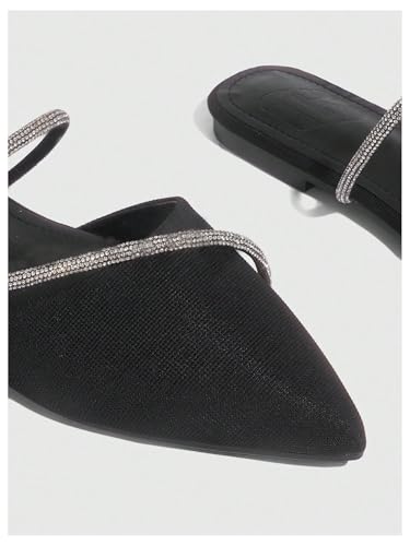 MakeMeChic Women's Rhinestone Pointed Toe Flat Shoes PU Leather Strappy Elegant Slip On Flats3