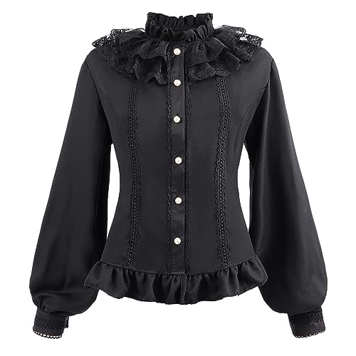CR ROLECOS Victorian Ruffle Neck Bishop Sleeve Edwardian Blouse