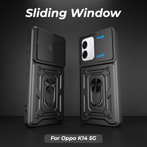 Image of A rtistque Armor Bumper Back Cover Case for Oppo K14 5G / Oppo A6 Pro 5G | Ring Holder Stand | Sliding Camera Protection | Shockproof Heavy Duty Design | Oppo K14 Back Cover - Black