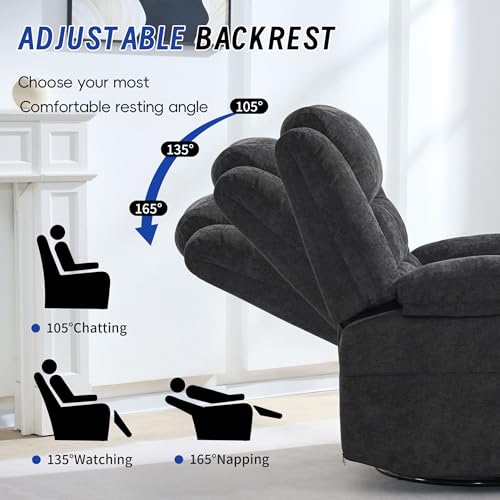 Image of Power Swivel Rocker Recliner Chair with Massage and Heat for Adults,Electric Glider Reclining Single Sofa Chair for Living Room,USB & Type-C Charging Ports, Infinite Position,Black