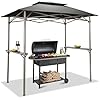 Crown shades 8×5 grill gazebo pop up canopy for bbq and backyard patio easy outdoor barbecue shade cover with double tier vented top 2 side shelves grey  urban country home decor