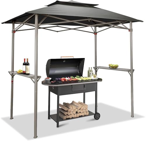 Crown-Shades-8x5-Grill-Gazebo-Pop-Up-Canopy-for-BBQ-and-Backyard-Patio-Easy-Outdoor-Barbecue-Shade-Cover-with-Double-Tier-Vented-Top-2-Side-Shelves-Grey Crown Shades 8×5 Grill Gazebo Pop Up Canopy for BBQ and Backyard Patio Easy Outdoor Barbecue Shade Cover with Double Tier Vented Top 2 Side Shelves Grey