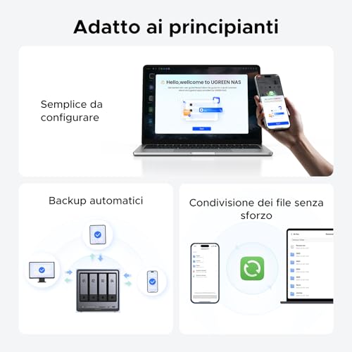 NASync DXP4800 Plus, NAS desktop a 4 bay, CPU Intel Pentium Gold 8505 a 5 core, RAM DDR5 da 8 GB, SSD da 128 GB, 1 * 10 GbE, 1 * 2,5 GbE, 2 * slot M.2 NVMe, HDMI 4K (senza disco) - Powerline - Immagine 7