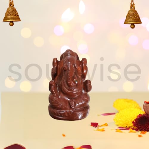 Image of Soulwise Red Jasper Ganesha Idol 2 inch - Auspicious Handcrafted Ganesh ji Statue for Car, Home Temple & Gift - Removes Obstacles & Brings Vitality