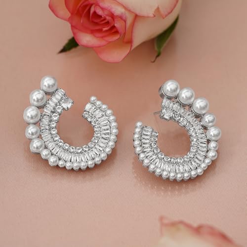Image of Rubans Stud Earrings American Diamond Zirconia Stylish Jewellery Gift for Women & Girls