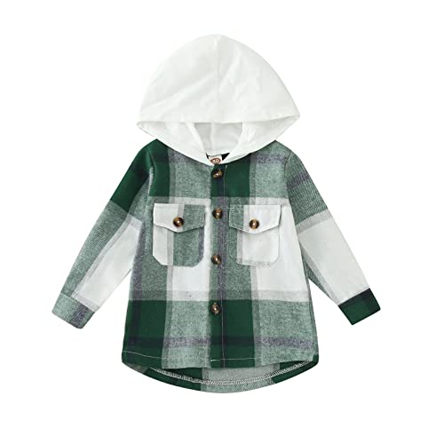 Toddler Kids Boys Girls Flannel Hooded Plaid Shirt Button Down Baby Pocketed Jacket Outwear Tops Baby Fall Clothes