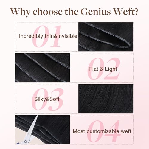 Image of GOO GOO Genius Weft Hair Extensions Human Hair, Sew In Hair Extensions Rooted Remy Weft, 1 Jet black 22inch 120g, Hand Tied Weft Hair Extensions