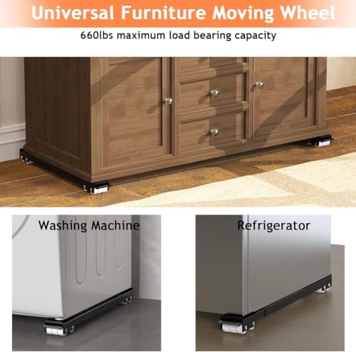 Image of Adjustable Washing Machine Stand with Wheels | Movable Fridge Stand for 7kg 8kg 9kg, Single Double Door, Top /Front Load Washer, Fridge & Dishwasher, 360 Rotating Wheels, Anti-Vibration Pads, Black