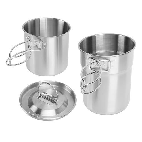 Zerodis Camping Cook Set,Stainless Steel Outdoor Cookware Set with Lid Foldable Camping Pot and Pan Set for Backpacking Hiking