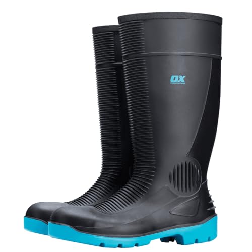 OX OX-S242408 Safety Wellington Boot - Heavy Duty Safety Boot - Steel Toe Cap Wellies - Black/Blue - Size 8