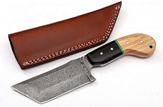KE-0240-HK Custom Handmade Damascus Steel Tanto Blade Knife Bull horn with Olive Wood Handle