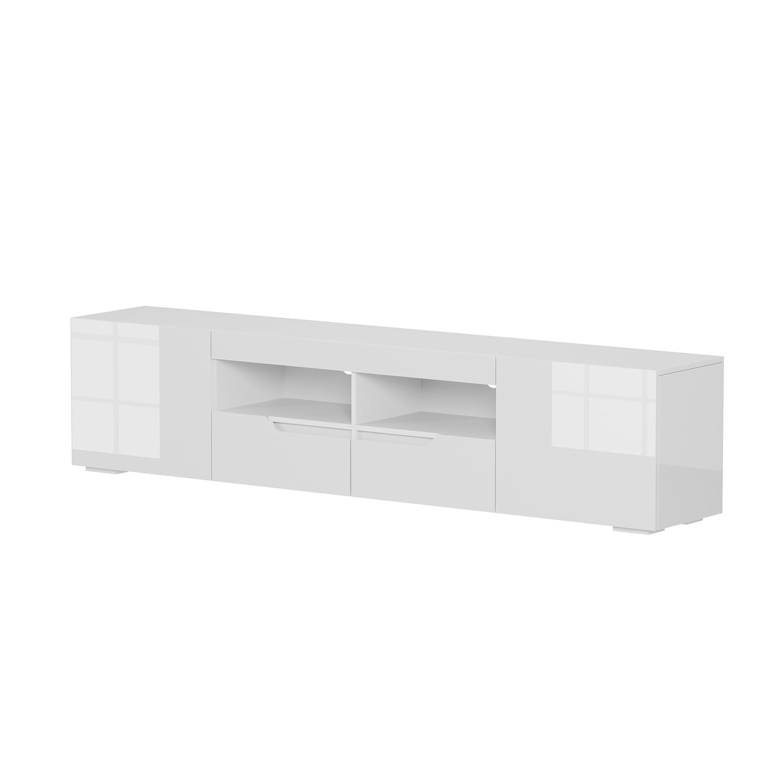 Hochglanz TV-Schrank, TV Lowboard mit Doppel-Schublade und 16 LED Farben Beleuchtung, Fernsehtisch für 65–85 Zoll Fernseher, Griffloses TV Möbel Schränken Für Wohnzimmer Schlafzimmer (Weiß)