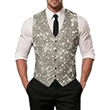 Genérico Weste des Gastgeberclubs für Herren, Vintage, gestreift, ärmellose Weste mit V-Ausschnitt, Business-Westen mit einem Knopf für Herren, Hochzeit, Smoking, elegant, Hellgrau, M