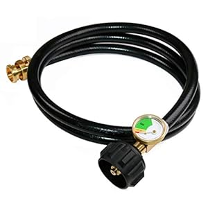 DOZYANT 5 FT Propane Hose Adapter with Propane Tank Gauge for Weber Q1200, 1000 Propane Grill, 1 lb to 20 lb Propane Converter Hose for Propane Stove, Tabletop Grill and More 1lb Portable Appliance