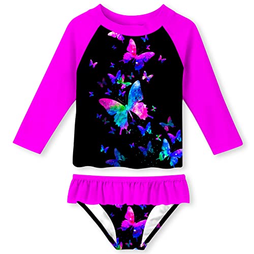 Image of UNIFACO Toddler Girls Swimsuit Rashguard Set Summer Beach Breathable Tankini with UPF 50+ Sun Protection 2-8T