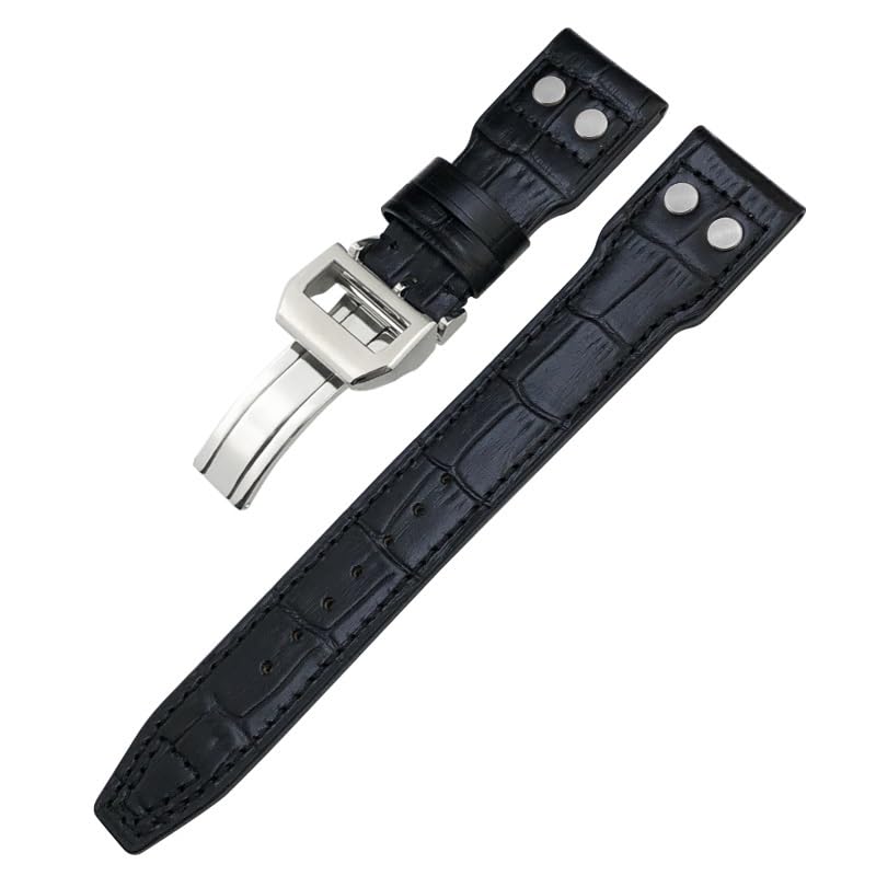 Bracelet montre de veau au quotidien cuir de style pilote 22mm rivets