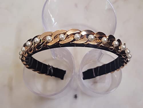 Image of Elegant&Exclusive Women's Fashion Chain Stones Hairbands /Headbands from Our Embellished Collection Useful for Girls & Women (Gold Thick Chain)