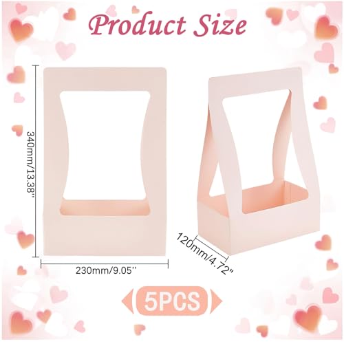 Ylapagne 5 Pieces Paper Flower Gift Bags, Pink Bouquet Flower Box with Handheld DIY Flower Arrangement Basket Flower Packaging Box for Valentine's Wedding Anniversary Party - Image 7