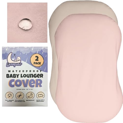 Image of 100% Waterproof Baby Lounger Cover - 2-Ply Organic Cotton Slipcovers Keep Your Lounger Clean & Your Baby Comfy - Machine Washable - (Lounger Not Included) - 2-Pack Includes Cream & Peach
