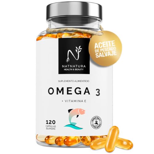 Omega 3 máxima concentración EPA 700mg + DHA 500mg Ácidos grasos Omega 3 (2000 mg) + Vitamina E a base de aceite de pescado salvaje. 120 perlas blandas