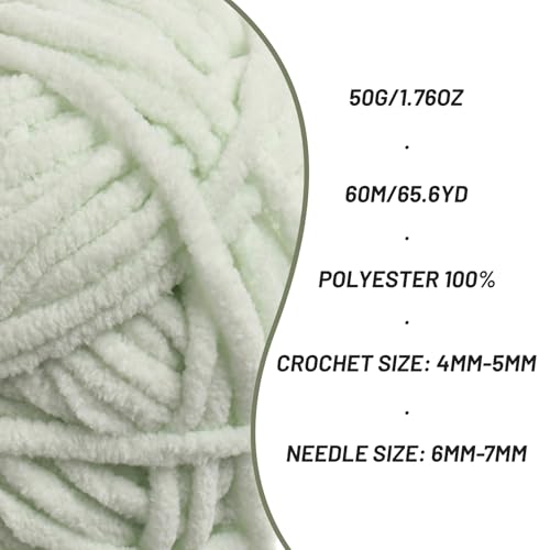 Image of 3 Packs Plush Chenille Chunky Crochet Yarn - Baby Yarn for Crocheting Soft - Velvet Yarns Knitting for Blankets Crafts - Fluffy Amigurumi Yarns 150g / 196.8yds (3 Fruit Green)
