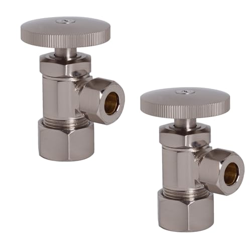 Westbrass D105-2-07 Round Handle Angle Stop Shut Off Valve, 1/2" Copper Pipe Inlet with 3/8" Compression Outlet, Satin Nickel (2-Pack)