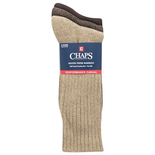 Chaps Men's Dress Crew Socks - 3 Pair Pack - Assorted Solid Color and True Rib4