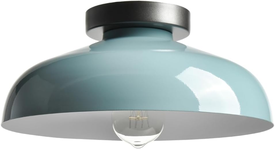 DIRYZON Modern Macaron Ceiling Light,12-Inch Semi Flush Mount Ceiling Light with Metal Barn Shade for Bedroom Porch,Sea Blue Green