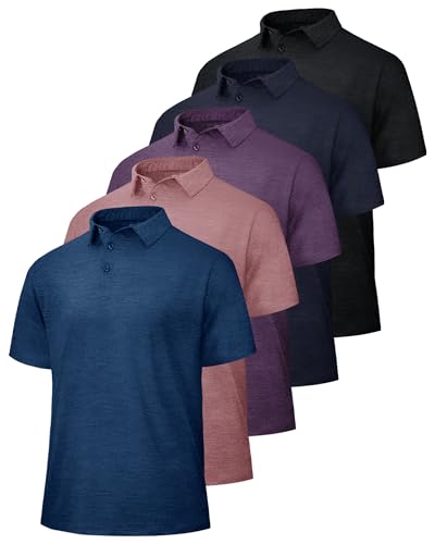 La Mejor Selección de Polo Sport favoritos de las personas. 43 BOOJO - Paquete de 5 camisas polo para hombre, de secado rápido, absorbe la humedad, de manga corta, para hombre, para el trabajo, atletismo, 4-negro/azul oscuro/azul...