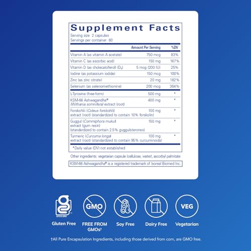 pure encapsulations thyroid support complex - supports thyroid health - antioxidant infusion - with ashwagandha amp iodine - non-gmo amp vegetarian - 120 capsules