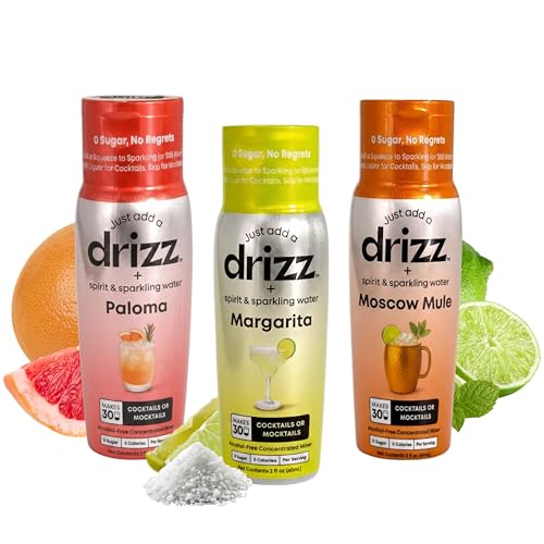 Drizz Cocktail & Mocktail Mixer Drops Variety Pack - Margarita, Paloma & Moscow Mule - Makes 90 Drinks - Zero Sugar, Low Cal, Made in USA