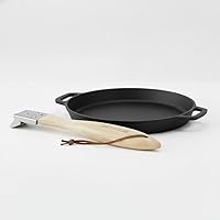 Vista 8 de Mimiuo Sartén de hierro fundido de 12 pulgadas con mango de madera extraíble, sartén redonda antiadherente para fajita para horno de pizza