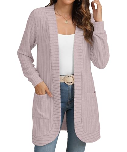 Image of YSYOKOW Cardigan Sweaters for Women Long Sleeve Open Front with Pockets | Long Cardigans for Women Lightweight Soft Casual Dressy Loose Fit Cardigan Sweater with Pockets for Work and Office